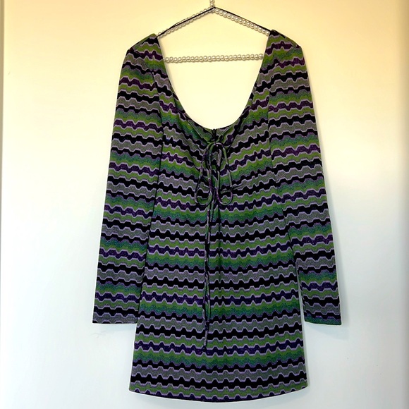 ZARA GEOMETRIC STRIPE PRINT METALLIC FIBERS FRONT KEYHOLES ~ SIZE MEDIUM - Picture 4 of 11